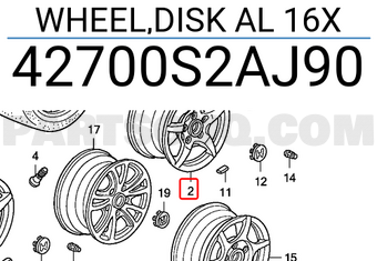Honda 42700S2AJ90 WHEEL,DISK AL 16X