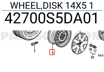 Honda 42700S5DA01 WHEEL,DISK 14X5 1