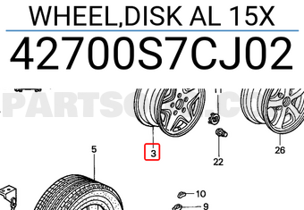 Honda 42700S7CJ02 WHEEL,DISK AL 15X