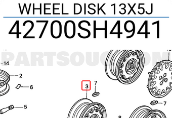 Honda 42700SH4941 WHEEL DISK 13X5J
