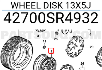 Honda 42700SR4932 WHEEL DISK 13X5J