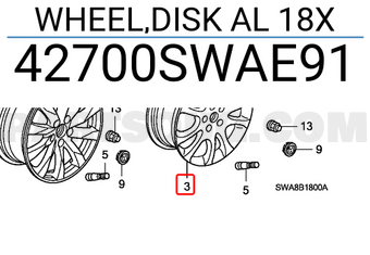 Honda 42700SWAE91 WHEEL,DISK AL 18X