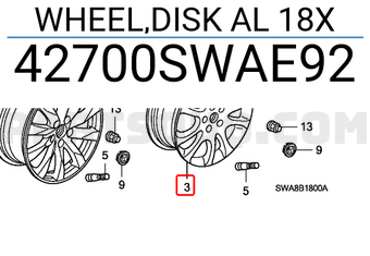 Honda 42700SWAE92 WHEEL,DISK AL 18X