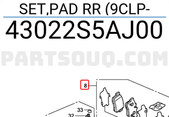 Honda 43022S5AJ00 SET,PAD RR (9CLP