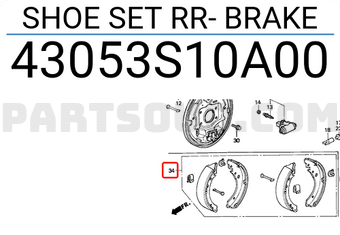 Honda 43053S10A00 SHOE SET RR- BRAKE