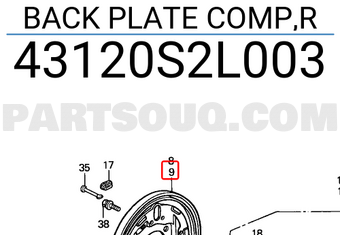 Honda 43120S2L003 BACK PLATE COMP,R