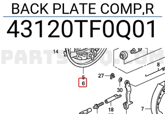 Honda 43120TF0Q01 BACK PLATE COMP,R
