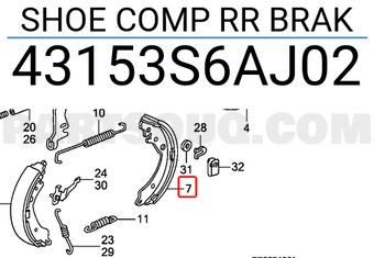 Honda 43153S6AJ02 SHOE COMP RR BRAK