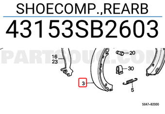Honda 43153SB2603 SHOECOMP.,REARB
