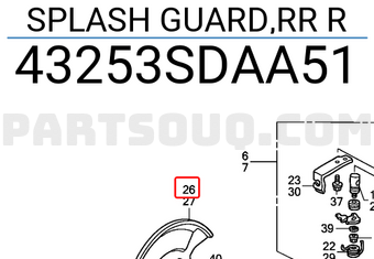 Honda 43253SDAA51 SPLASH GUARD,RR R