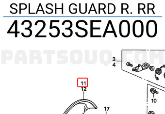 Honda 43253SEA000 SPLASH GUARD R. RR