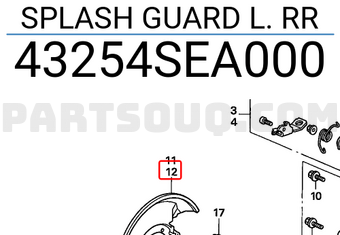 Honda 43254SEA000 SPLASH GUARD L. RR