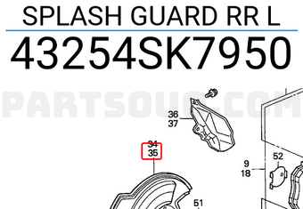 Honda 43254SK7950 SPLASH GUARD RR L