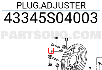 Honda 43345S04003 PLUG,ADJUSTER