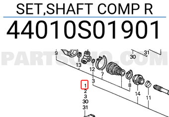 Honda 44010S01901 SET,SHAFT COMP R