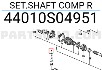 Honda 44010S04951 SET,SHAFT COMP R