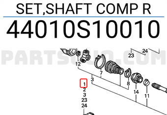 Honda 44010S10010 SET,SHAFT COMP R