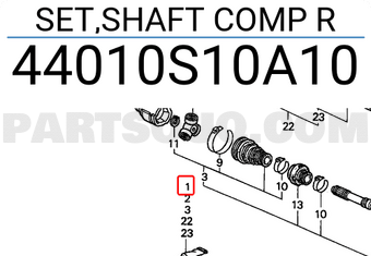 Honda 44010S10A10 SET,SHAFT COMP R