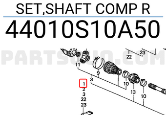 Honda 44010S10A50 SET,SHAFT COMP R