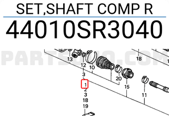 Honda 44010SR3040 SET,SHAFT COMP R