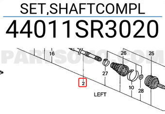 Honda 44011SR3020 SET,SHAFTCOMPL