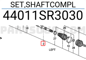 Honda 44011SR3030 SET,SHAFTCOMPL
