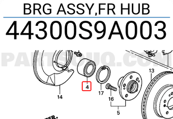 Honda 44300S9A003 BRG ASSY,FR HUB