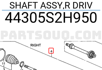 Honda 44305S2H950 SHAFT ASSY,R DRIV