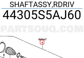Honda 44305S5AJ60 SHAFTASSY,RDRIV
