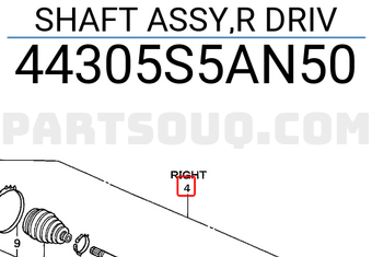 Honda 44305S5AN50 SHAFT ASSY,R DRIV
