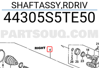 Honda 44305S5TE50 SHAFTASSY,RDRIV