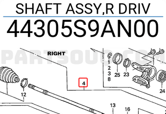 Honda 44305S9AN00 SHAFT ASSY,R DRIV