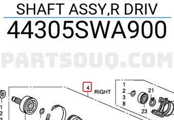 Honda 44305SWA900 SHAFT ASSY,R DRIV