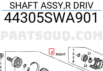 Honda 44305SWA901 SHAFT ASSY,R DRIV