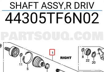 Honda 44305TF6N02 SHAFT ASSY,R DRIV