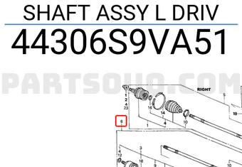 Honda 44306S9VA51 SHAFT ASSY L DRIV