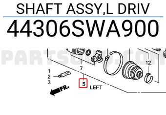 Honda 44306SWA900 SHAFT ASSY,L DRIV