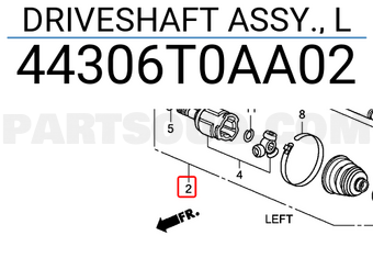 Honda 44306T0AA02 DRIVESHAFT ASSY., L