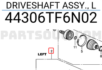 Honda 44306TF6N02 DRIVESHAFT ASSY., L