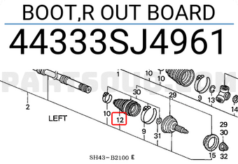 Honda 44333SJ4961 BOOT,R OUT BOARD