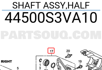 Honda 44500S3VA10 SHAFT ASSY,HALF