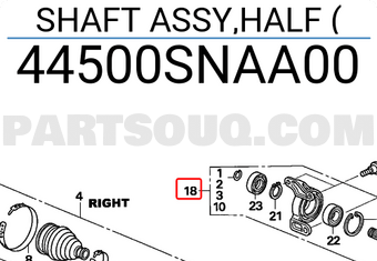 Honda 44500SNAA00 SHAFT ASSY,HALF