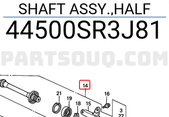 Honda 44500SR3J81 SHAFT ASSY.,HALF