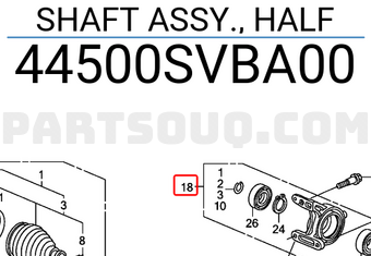 Honda 44500SVBA00 SHAFT ASSY., HALF