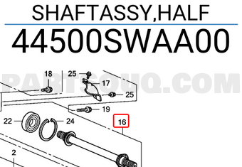 Honda 44500SWAA00 SHAFTASSY,HALF
