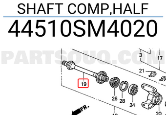 Honda 44510SM4020 SHAFT COMP,HALF