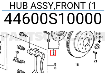 Honda 44600S10000 HUB ASSY,FRONT (1