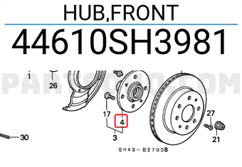 Honda 44610SH3981 HUB,FRONT