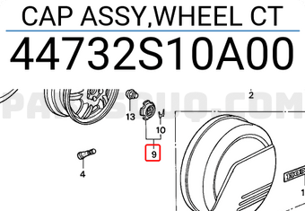 Honda 44732S10A00 CAP ASSY,WHEEL CT