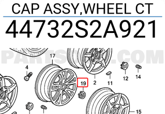 Honda 44732S2A921 CAP ASSY,WHEEL CT